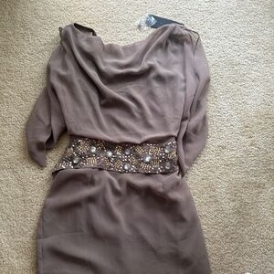 ARK & CO. Short Sleeve Cold-Shoulder Dress Mocha S